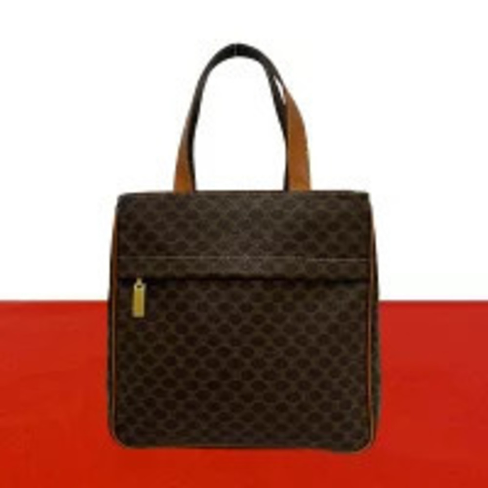 Celine Macadam Blazon Triomphe Leather Handbag Tote Bag Brown